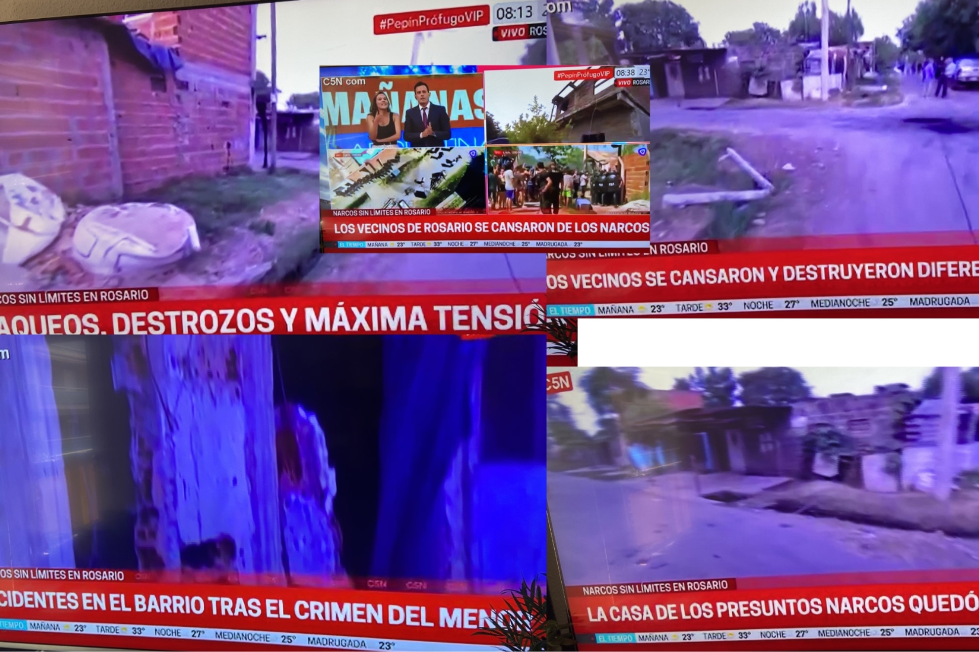 Imágenes sobre la situación en la ciudad de Rosario tomadas de un noticiero argentino.
