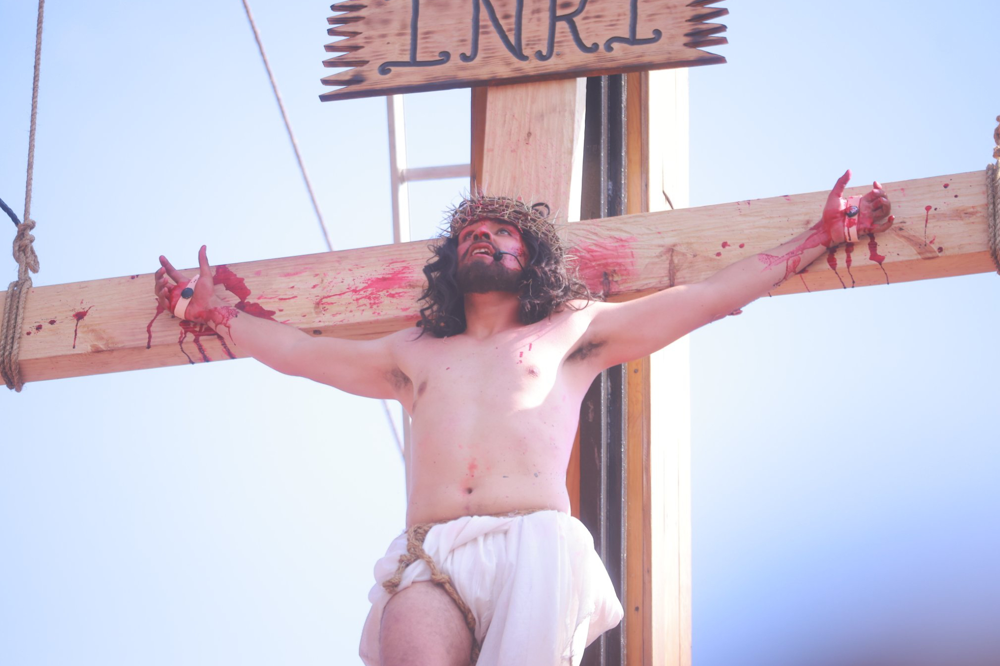 Jesucristo crucificado en la representacin 180 del Viacrucis 2023 en Iztapalapa.