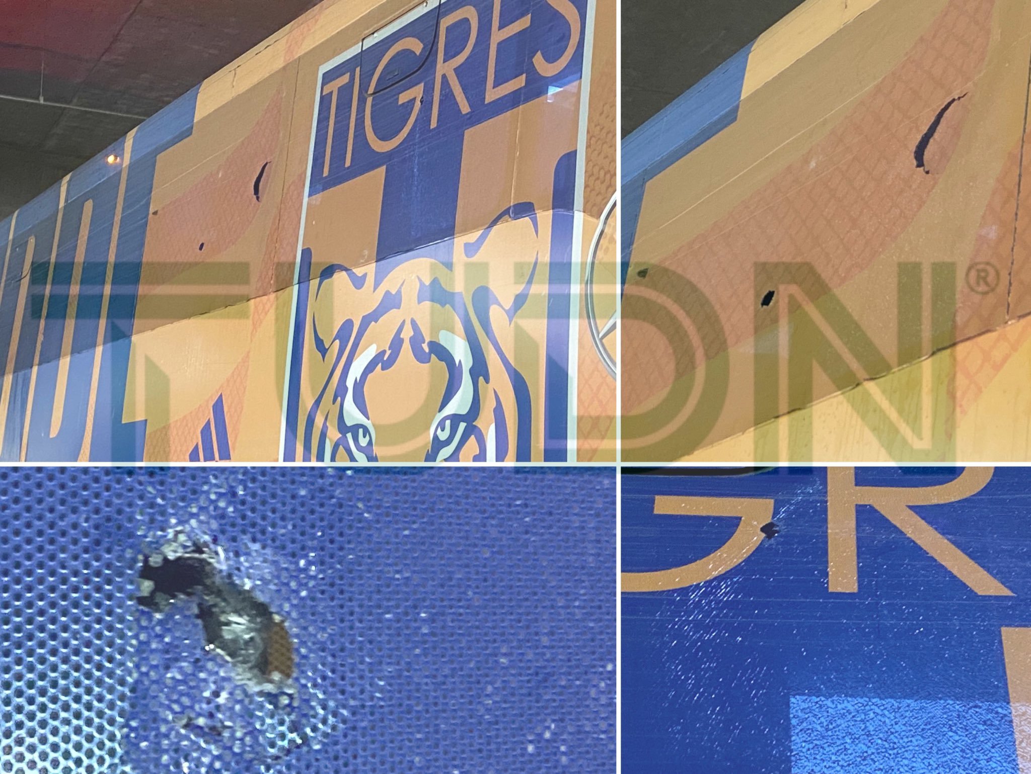 Tigres llega al Akron en medio de cristales rotos en su autobs por la aficin de Chivas
