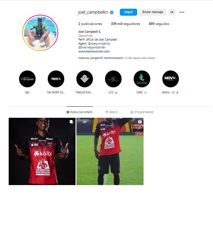 El perfil de Instagram de Joel Campbell slo tiene dos publicaciones