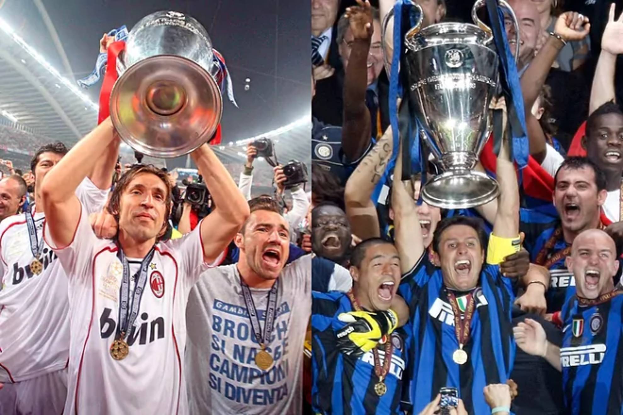 Pirlo, con el Milan y Zanetti con el Inter, levantan la Copa de Europa