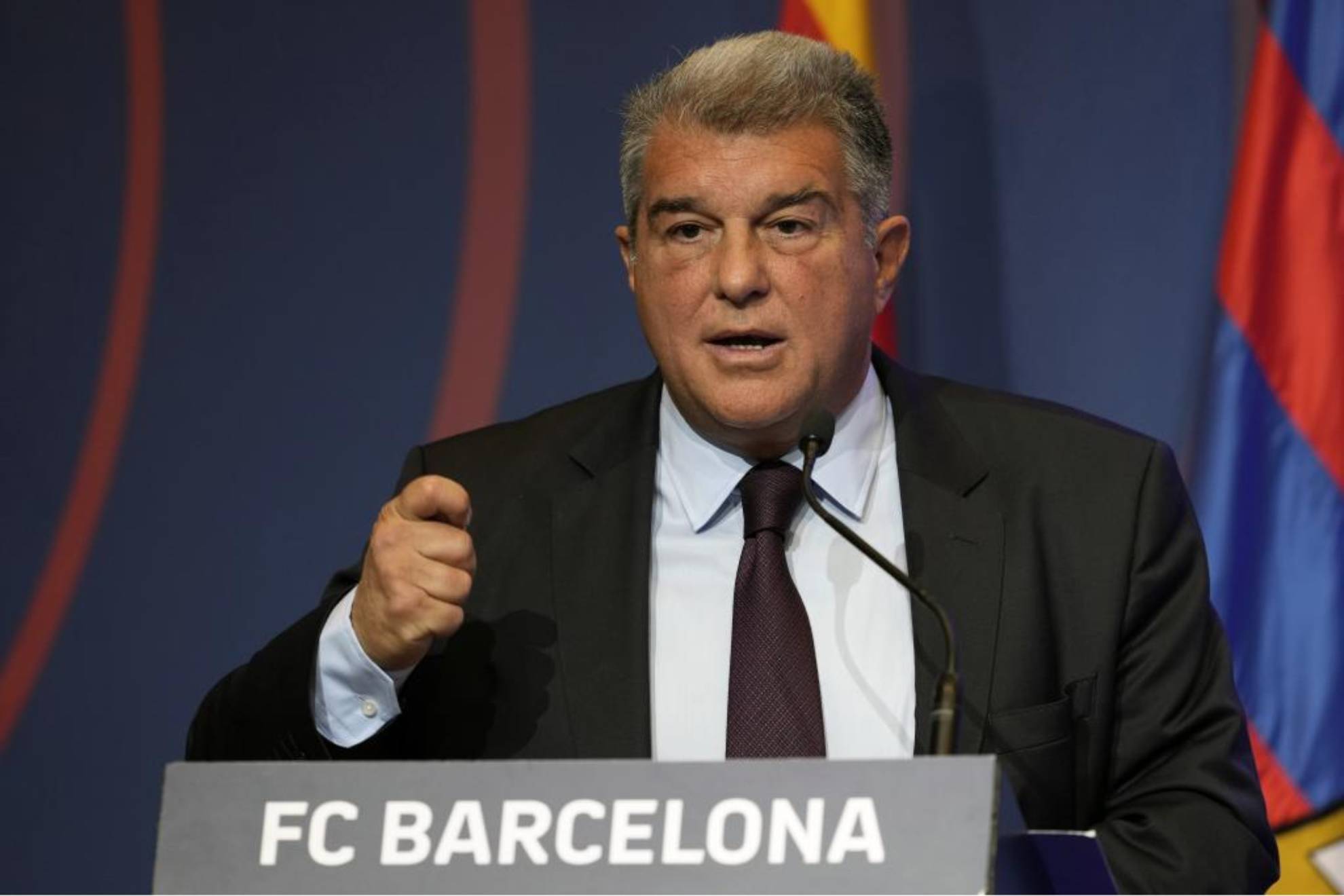 Joan Laporta, presidente del FC Barcelona. en conferencia de prensa