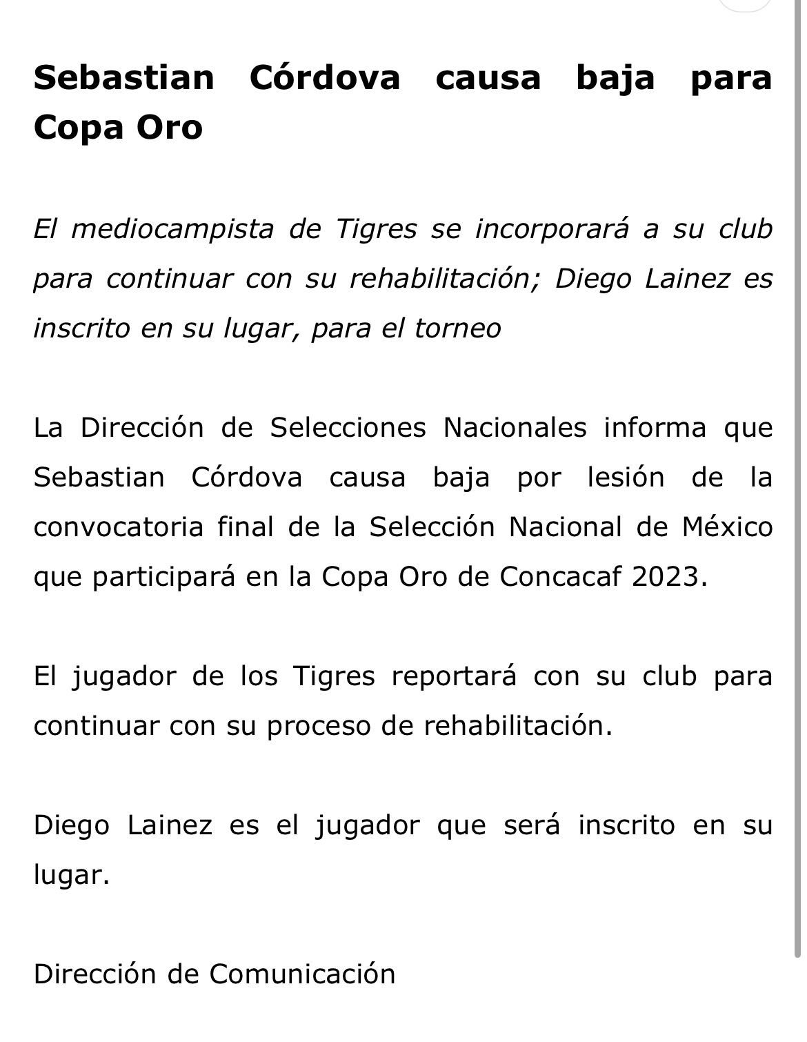 Diego Lainez jugará la Copa Oro en lugar de Sebastián Córdova, baja por lesión