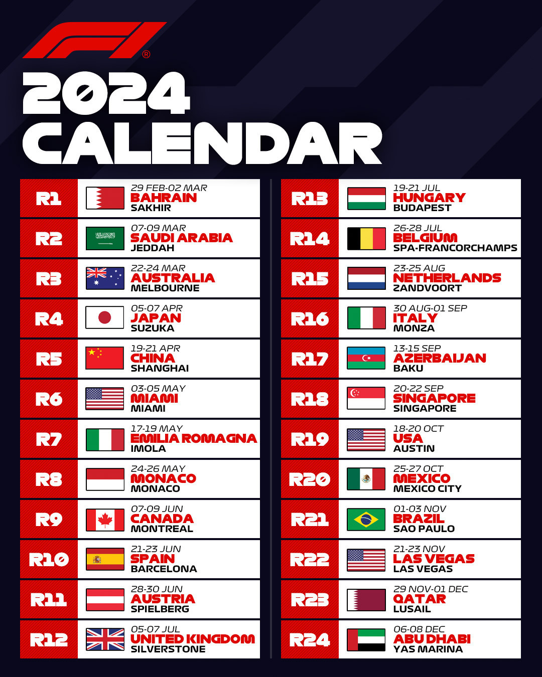 F1 revela calendario de la Temporada 2024 ¿Cuándo será el GP de México? MARCA México