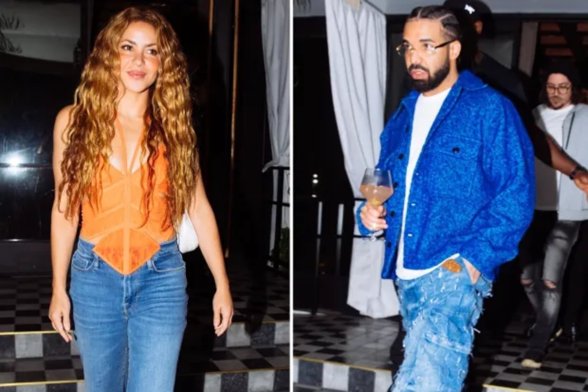 Shakira y Drake, saliendo por separados de un restaurante en Hollywood.