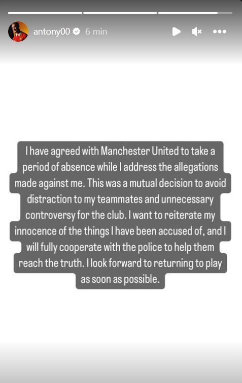 Antony acuerda con el Manchester United retrasar su regreso mientras es investigado por violencia familiar