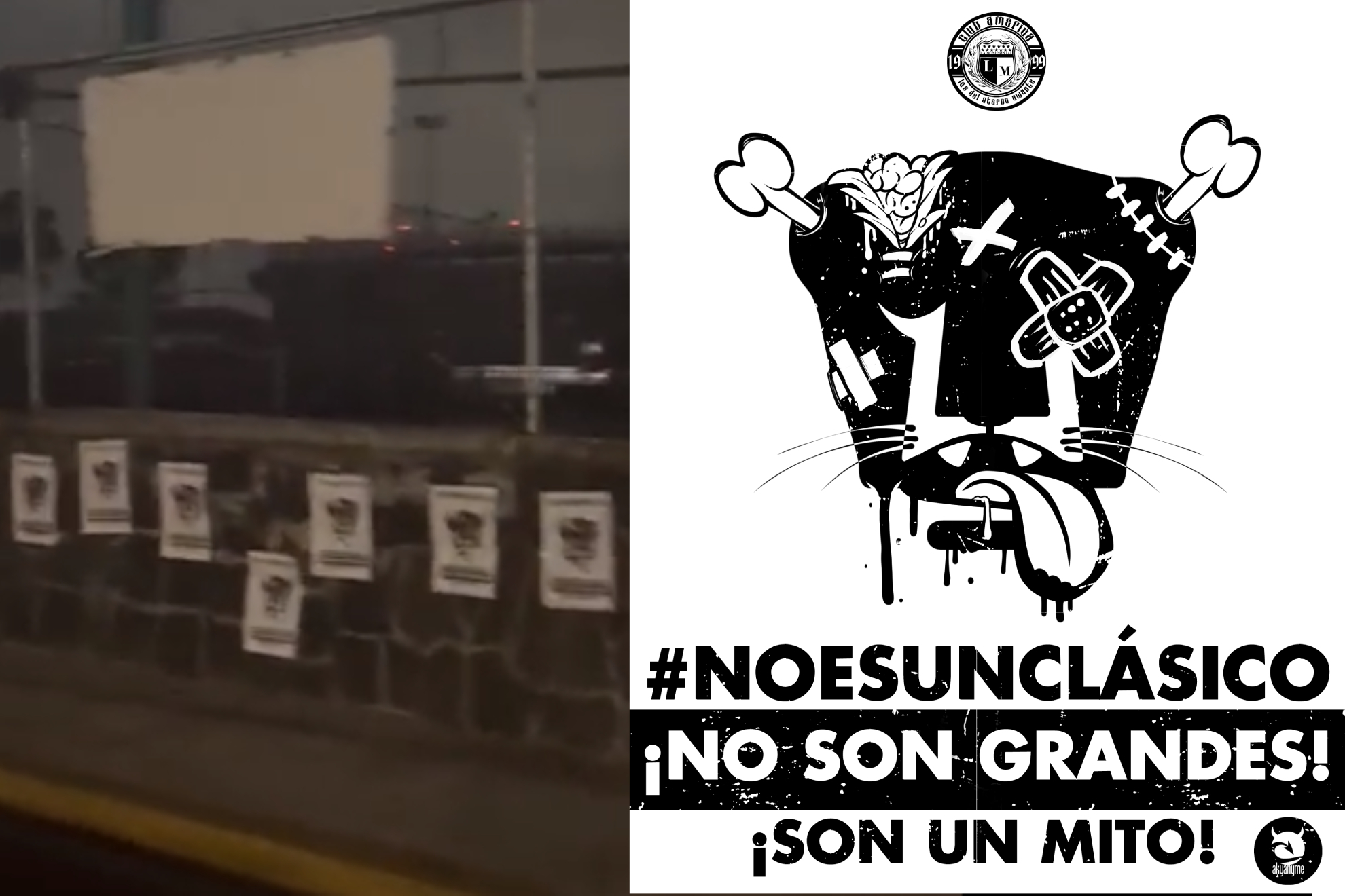 Previo al América vs Pumas, amanecen bardas del Azteca con carteles dedicados a los felinos: "No es un clásico"