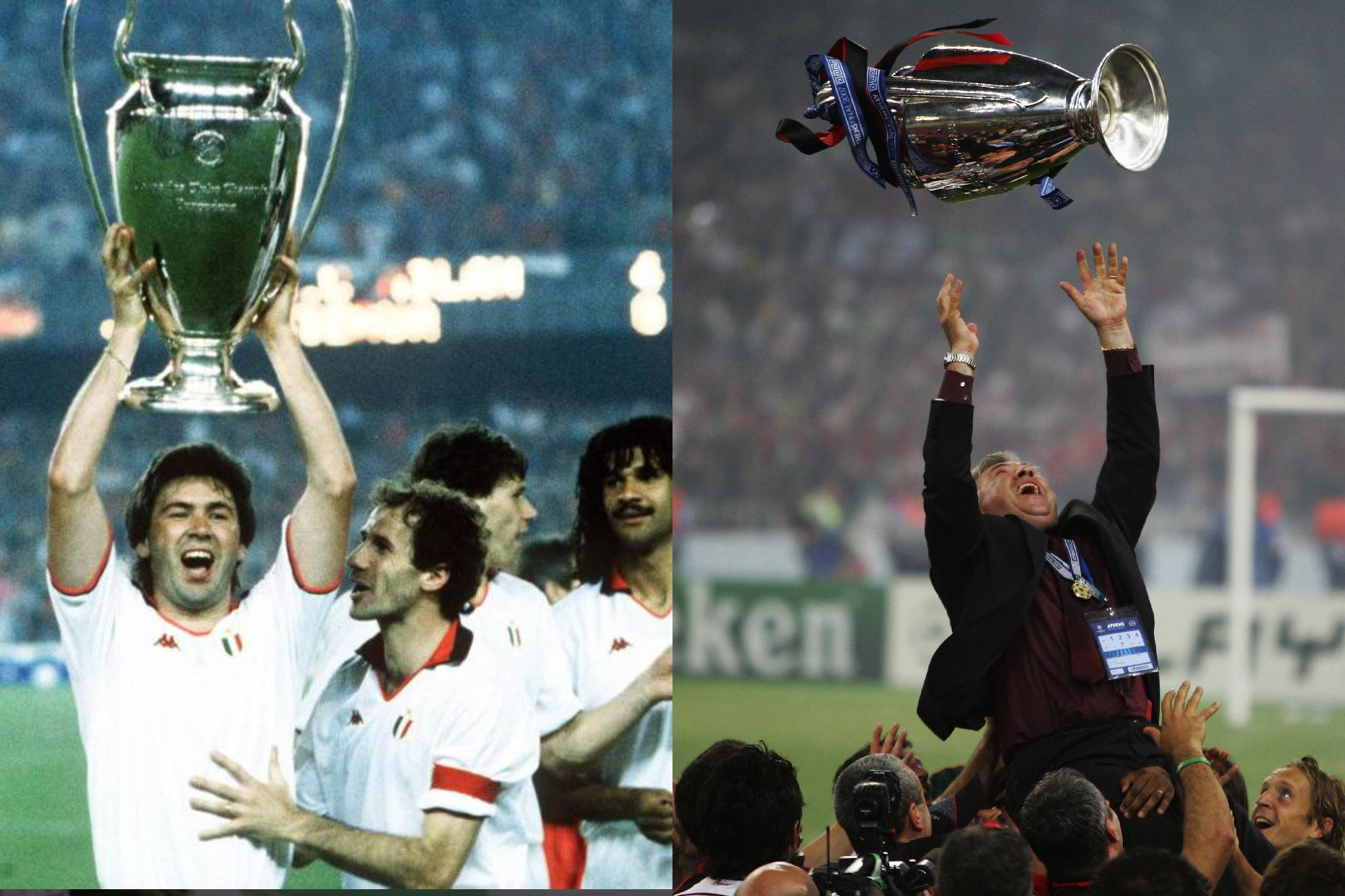 Carlo Ancelotti levanta la 'orejona' como jugador y como entrenador del Milan