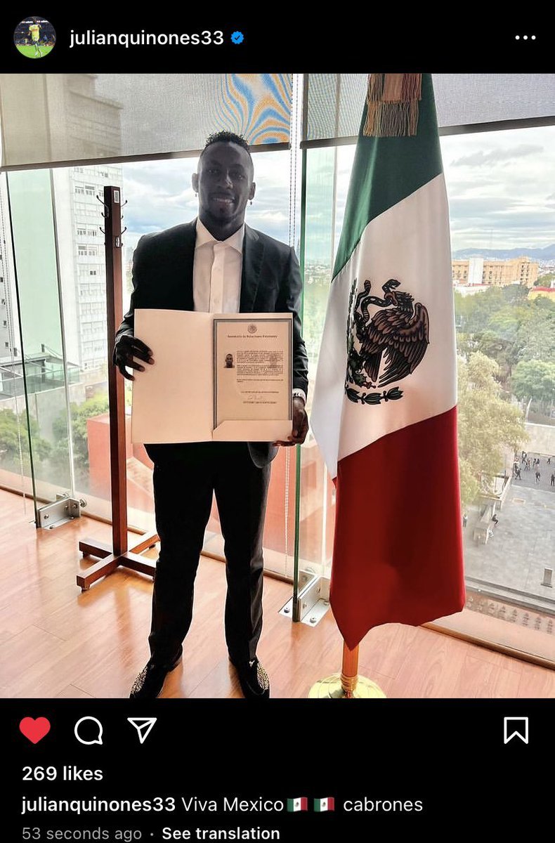 Julin Quiones ya es ciudadano mexicano; recibe papeles de naturalizacin: Cundo debutar con Seleccin Mexicana?