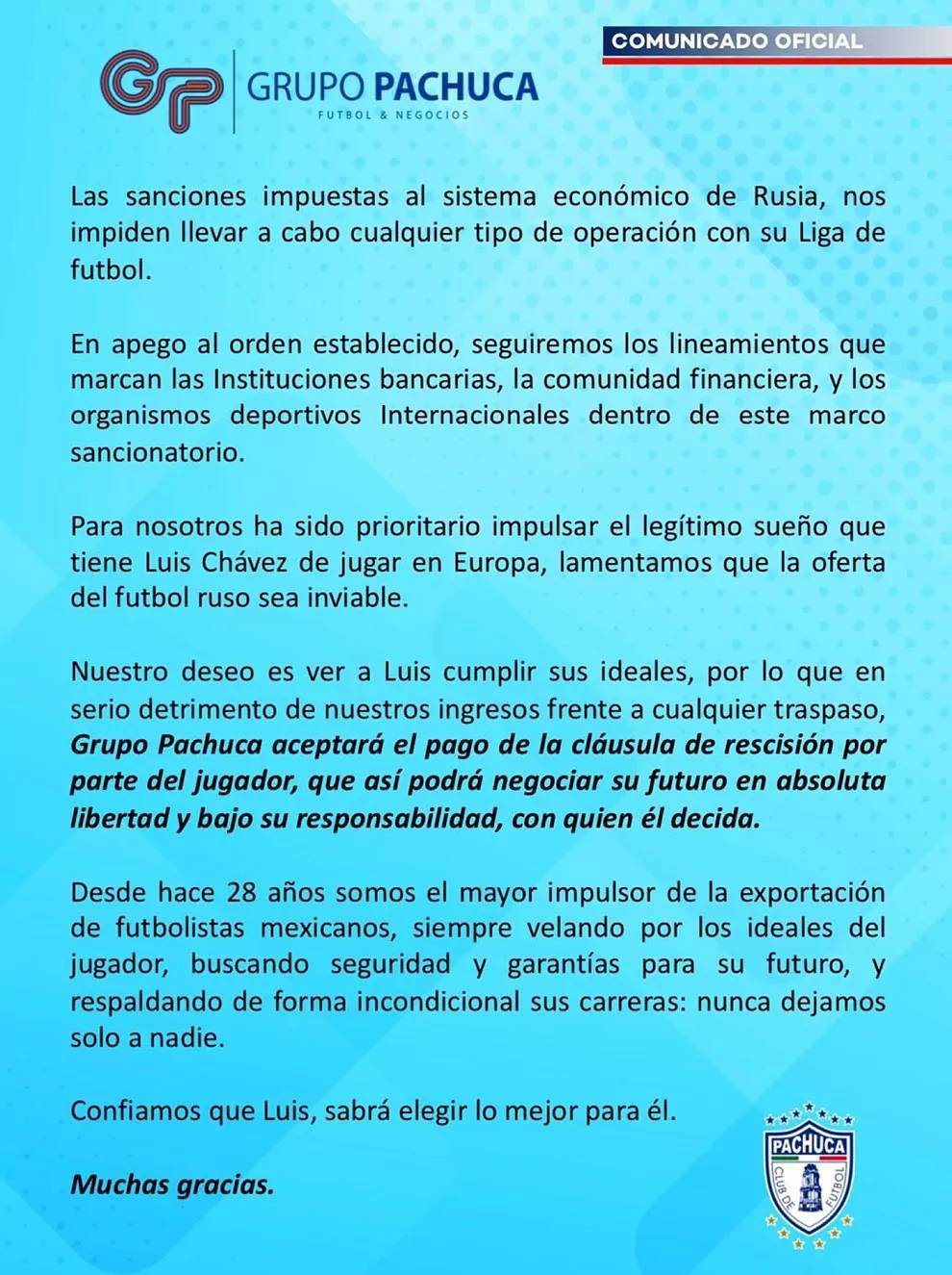Pachuca le responde a Luis Chvez y sus quejas: "Renunciamos a dinero extra; recibi todo el apoyo"
