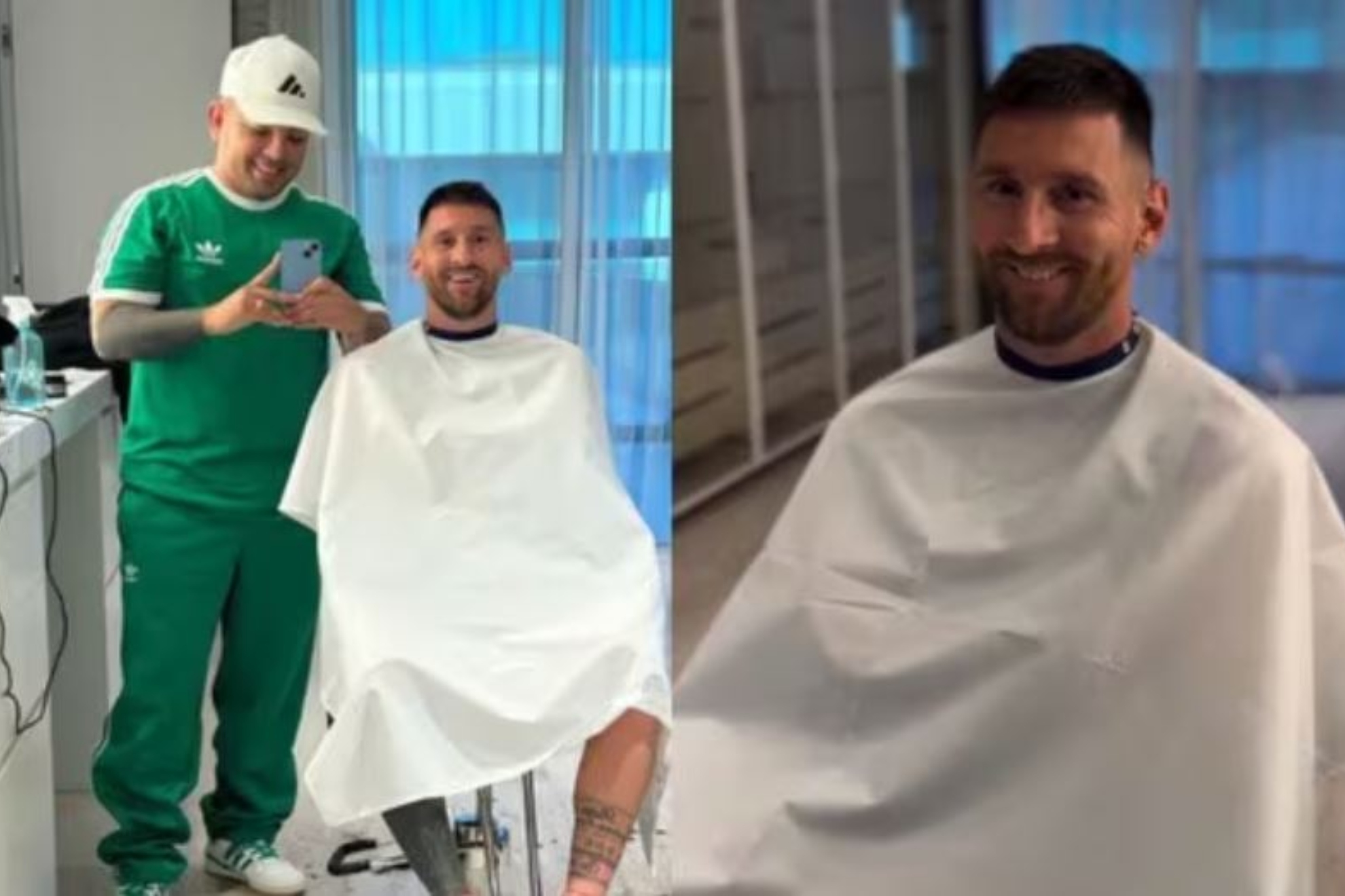 Messi, durante su paso por la peluquera.