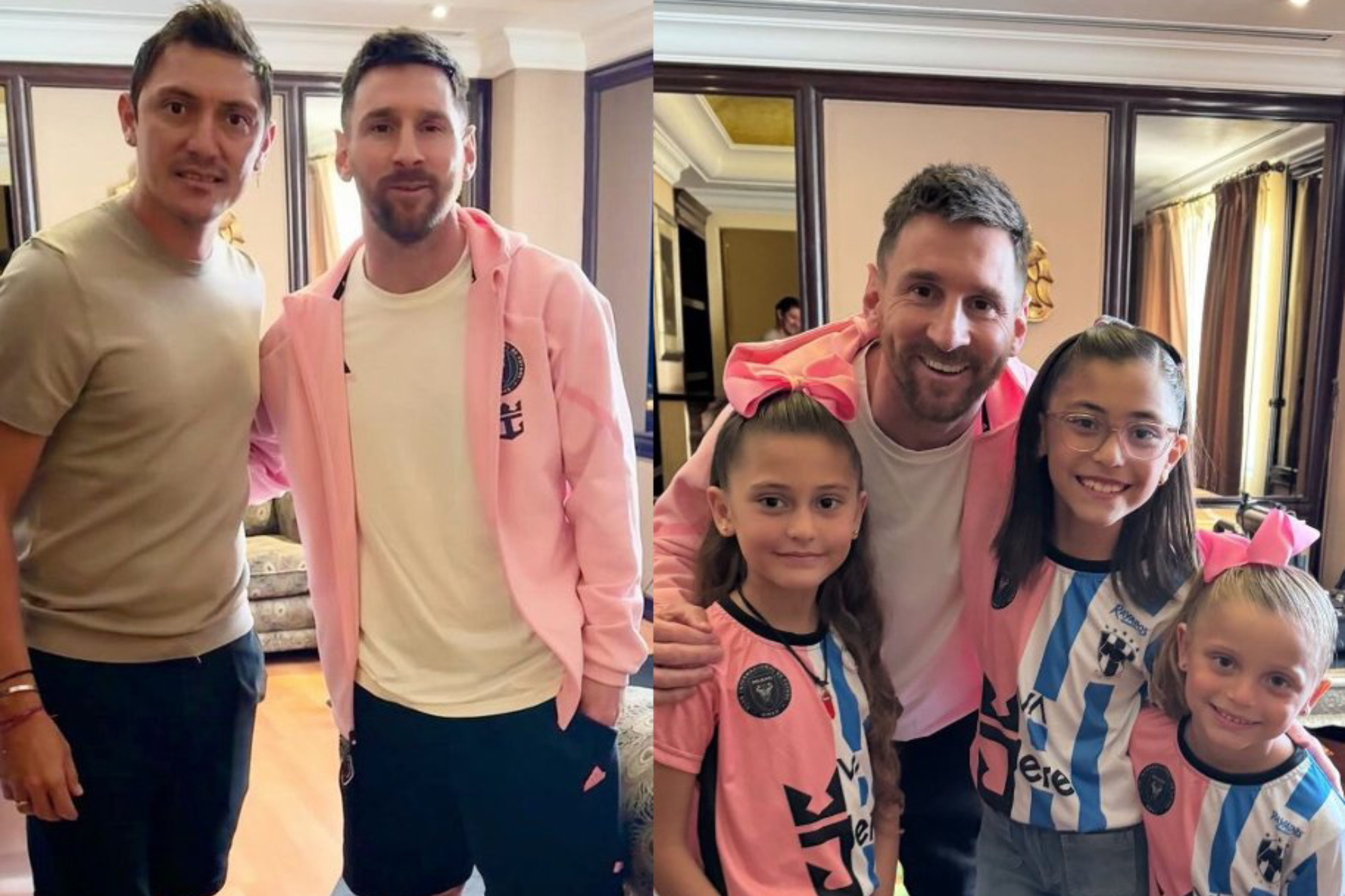 Neri Cardozo con su familia de visita con Lionel Messi