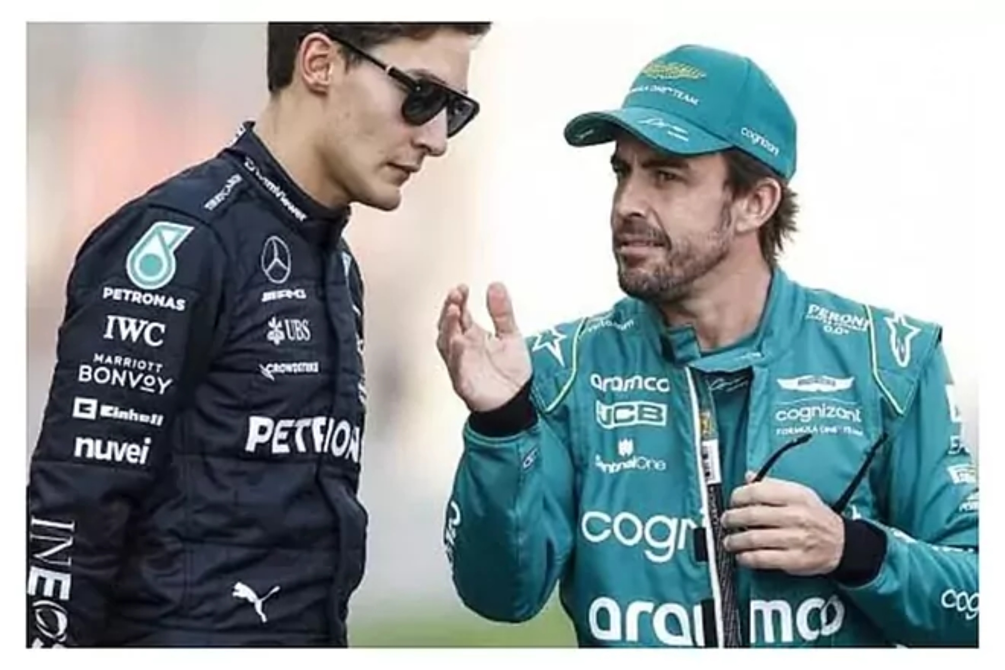 Russell y Fernando Alonso charlan en un Gran Premio