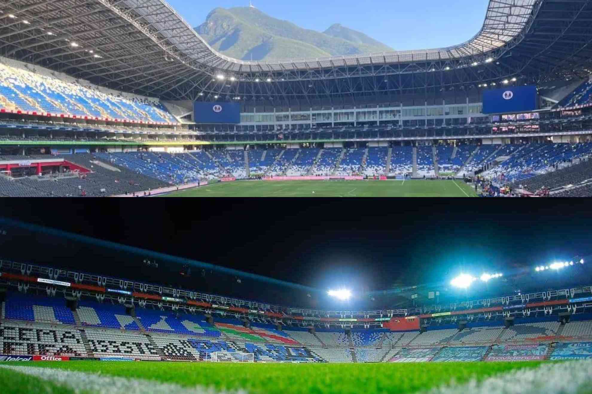 Estadio BBVA (arriba) y Estadio Hidalgo (abajo).