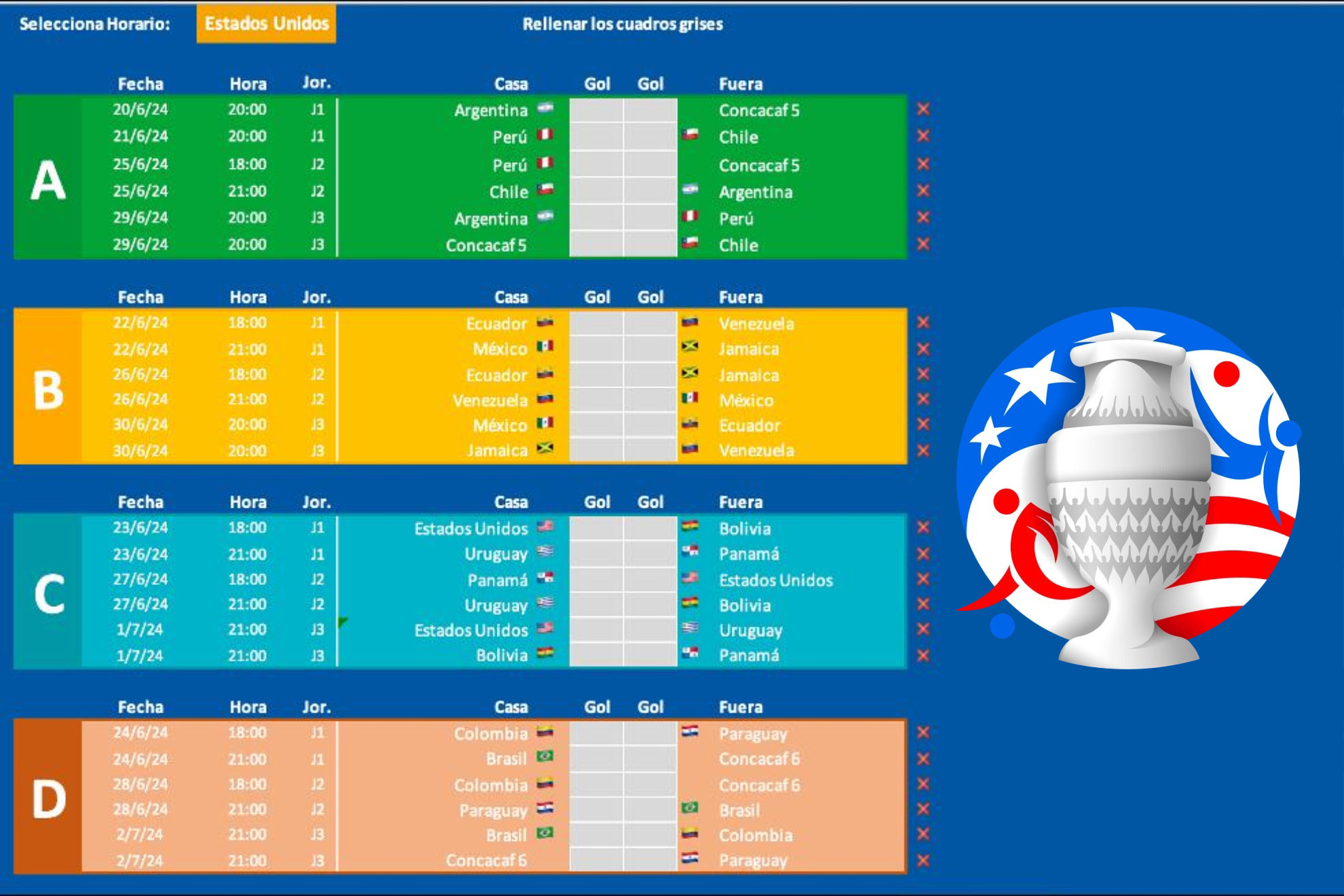 Download the Copa America 2024 Schedule Excel, PDF, and Printable