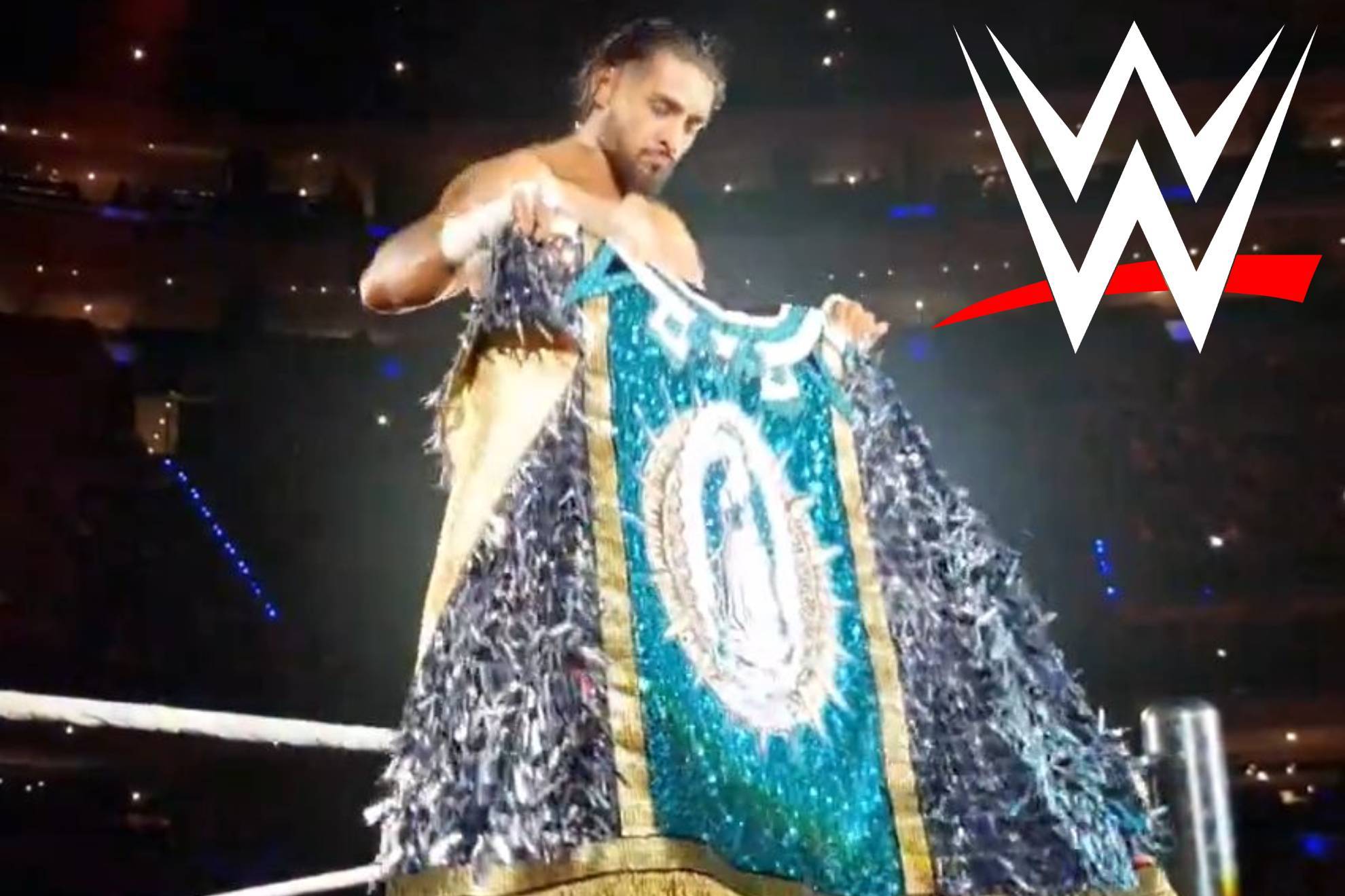 Santos Escobar combate en WWE con imagen de la Virgen de Guadalupe