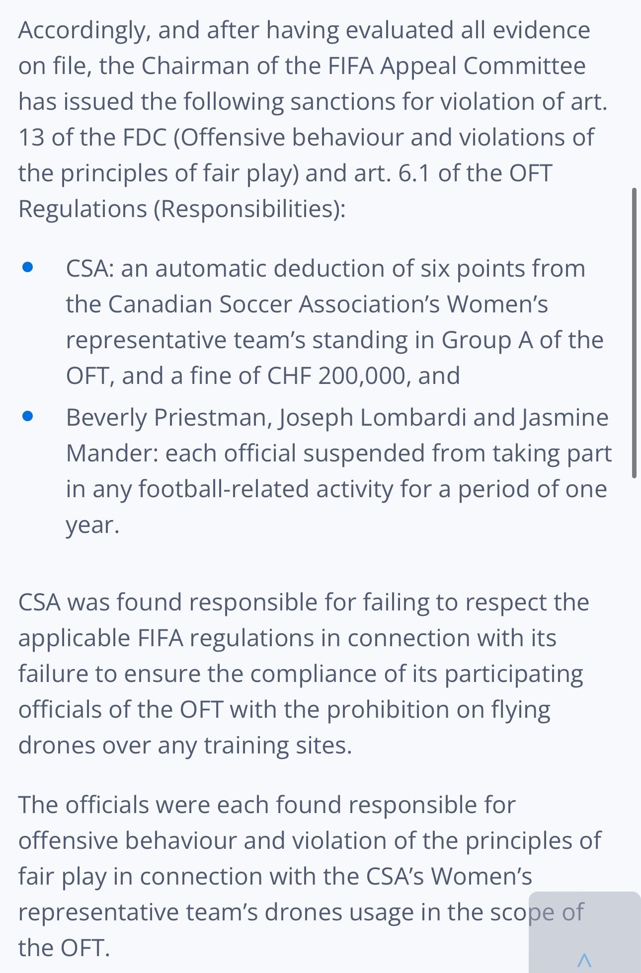 FIFA sanciona a Canad tras el escndalo de espionaje en Juegos Olmpicos