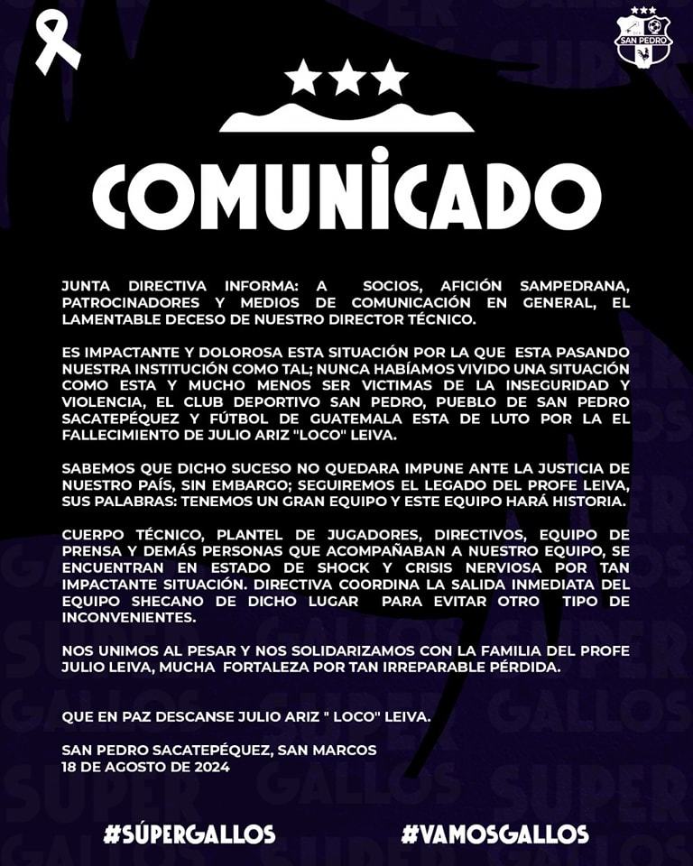 Julio Ariz causa de muerte: Luto y violencia en el futbol guatemalteco, asesinan brutalmente al DT del San Pedro FC