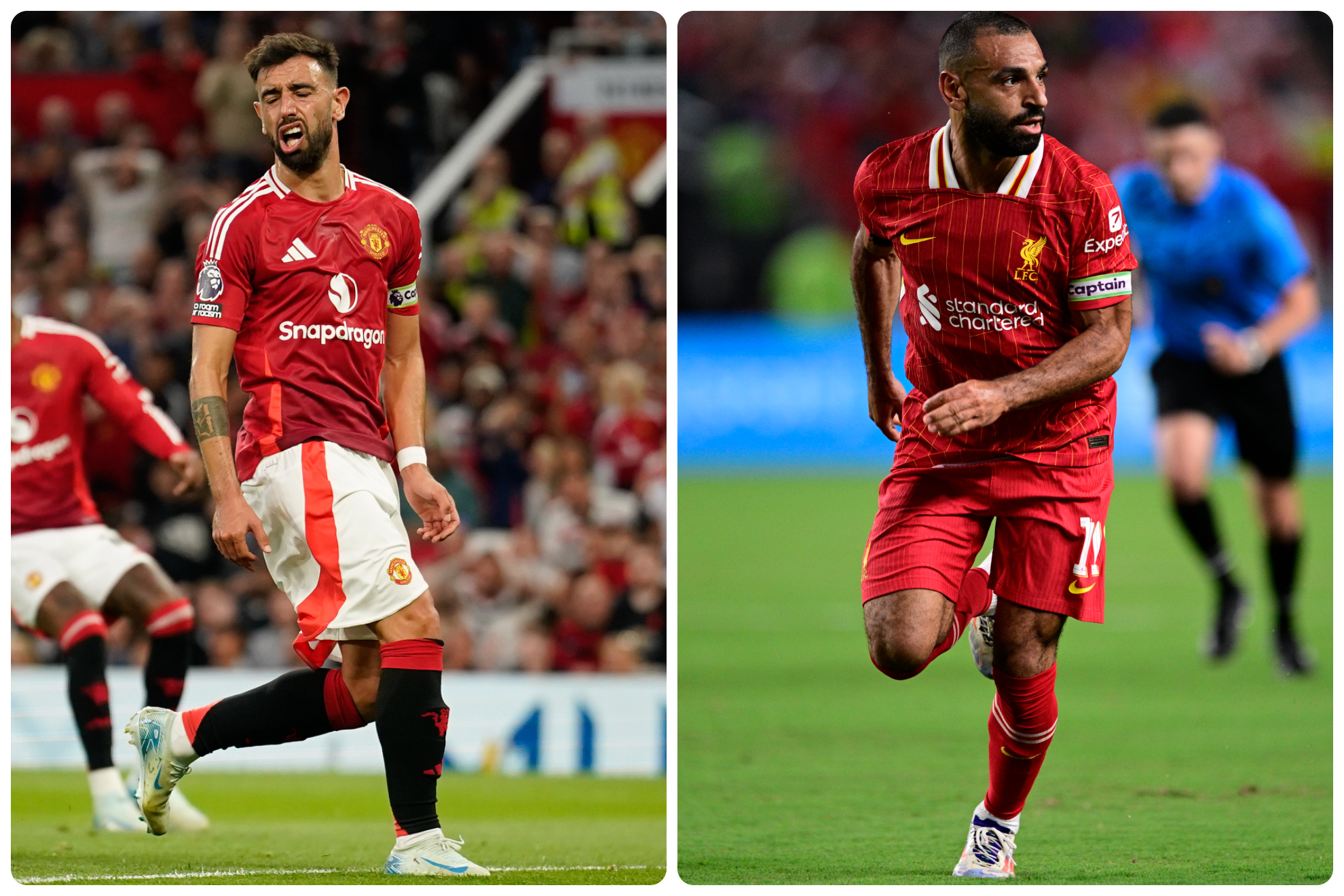 Bruno Fernandes y Mohamed Salah son las estrellas de estos equipos.