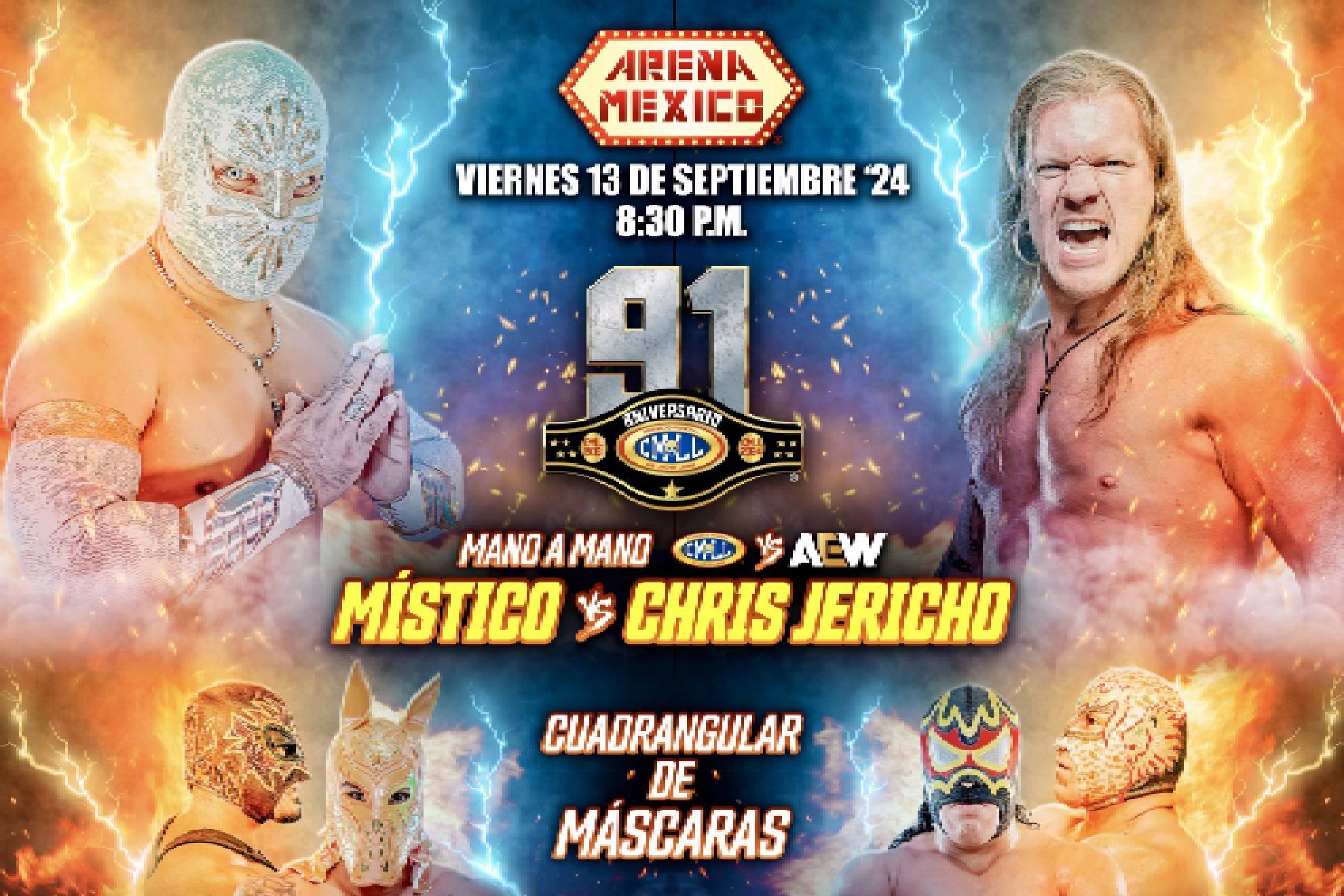 CMLL 91 Aniversario: Mstico, Chris Jericho y Atlantis Jr. encabezarn cartelera Consejo Mundial de Lucha Libre en la Arena Mxico