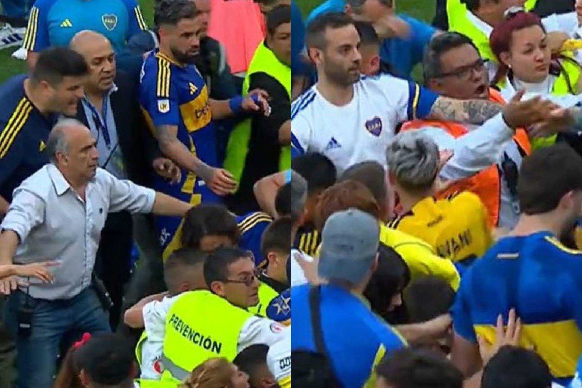 Pelea de la aficin de Boca Juniors con los jugadores tras perder ante River Plate en el Superclsico.