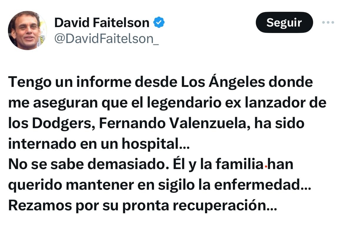 Fernando Valenzuela es hospitalizado y los Dodgers reportan que no estar en los playoffs en la TV