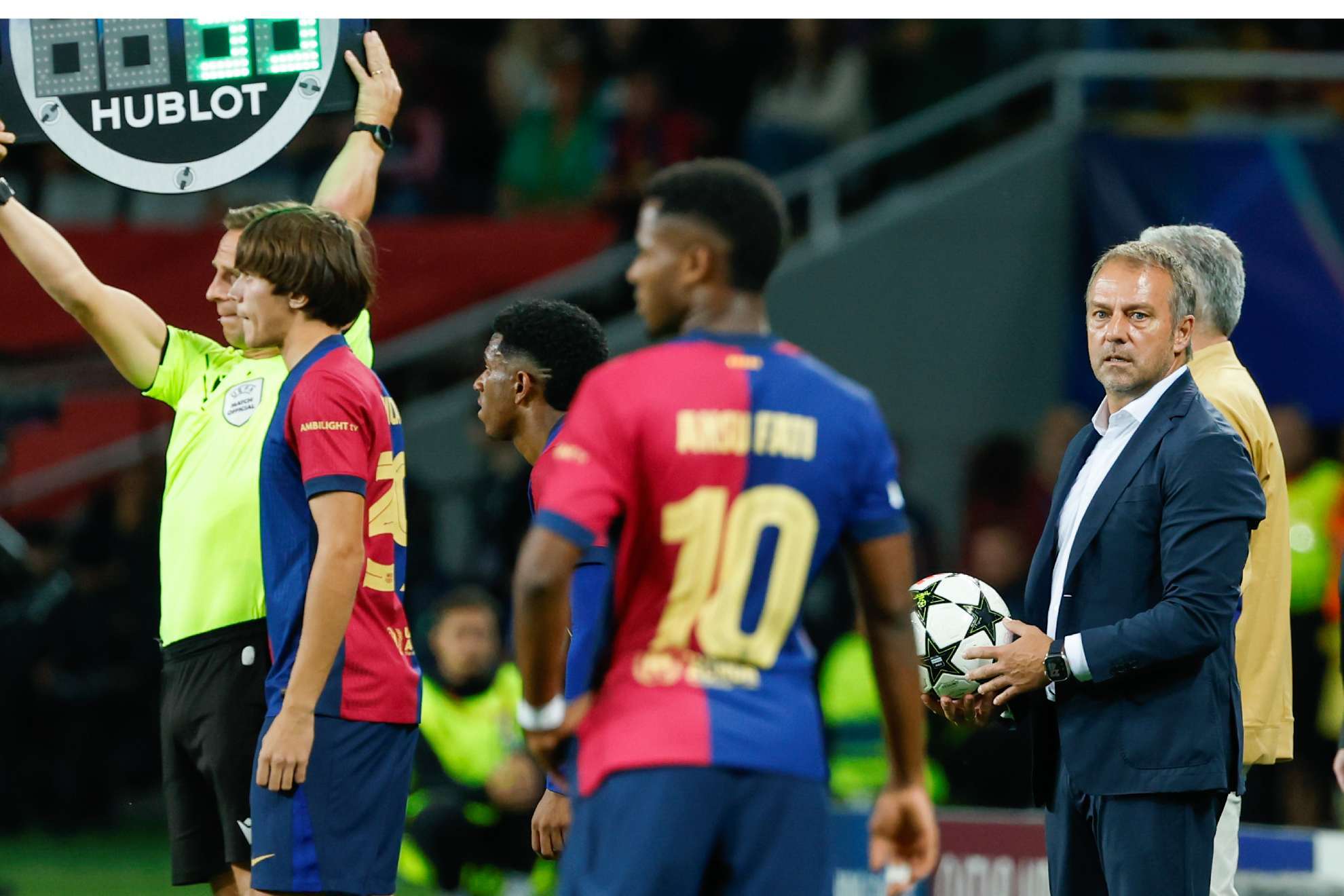 Hansi Flick, entrenador del Barcelona, durante el 5-0 del Barcelona ante Young Boys