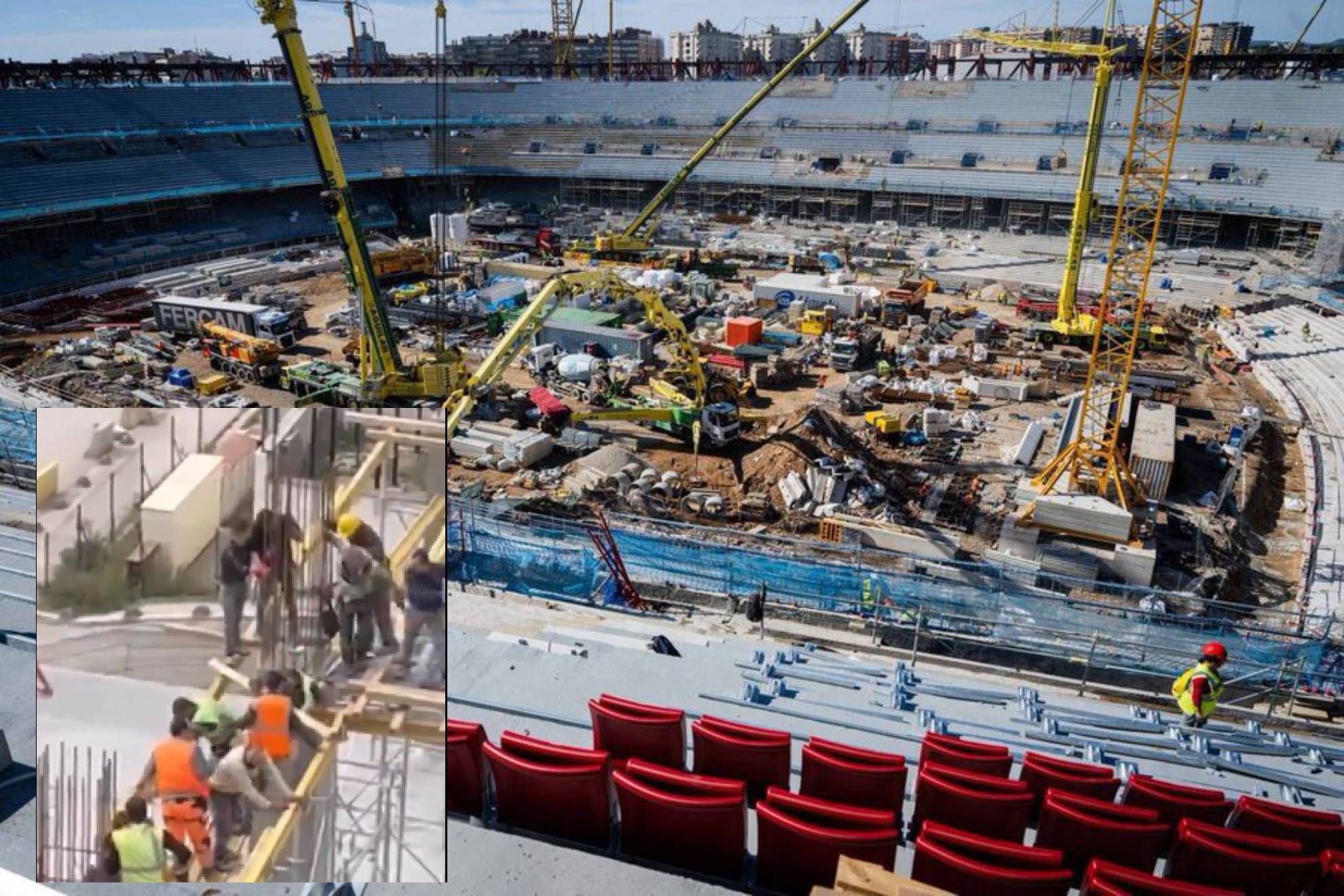 Captan pelea campal entre trabajadores del Camp Nou, con palos y varillas