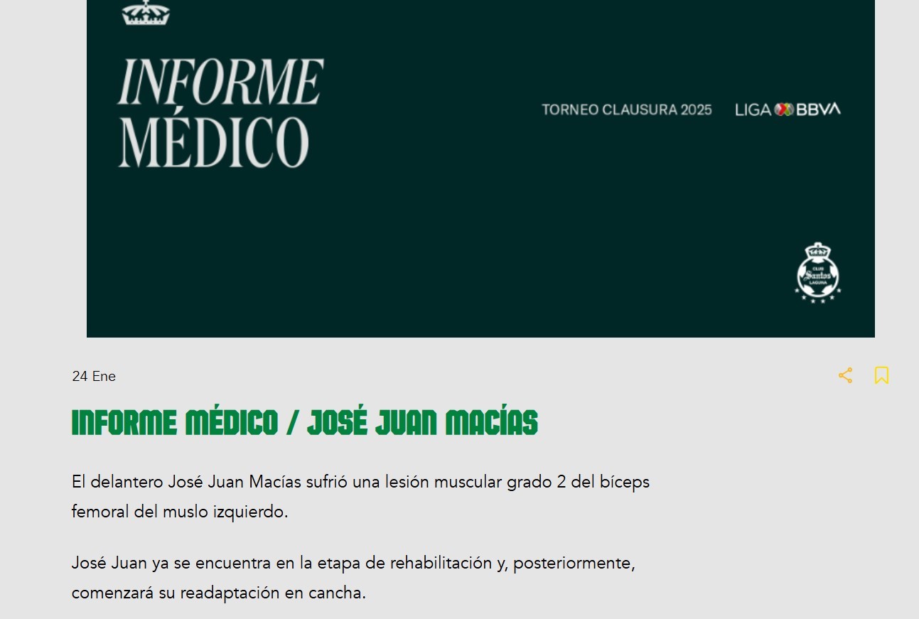 Informan sobre lesión de José Juan Macías