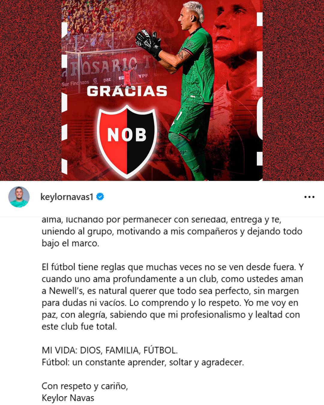 El mensaje de Keylor Navas en sus redes sociales