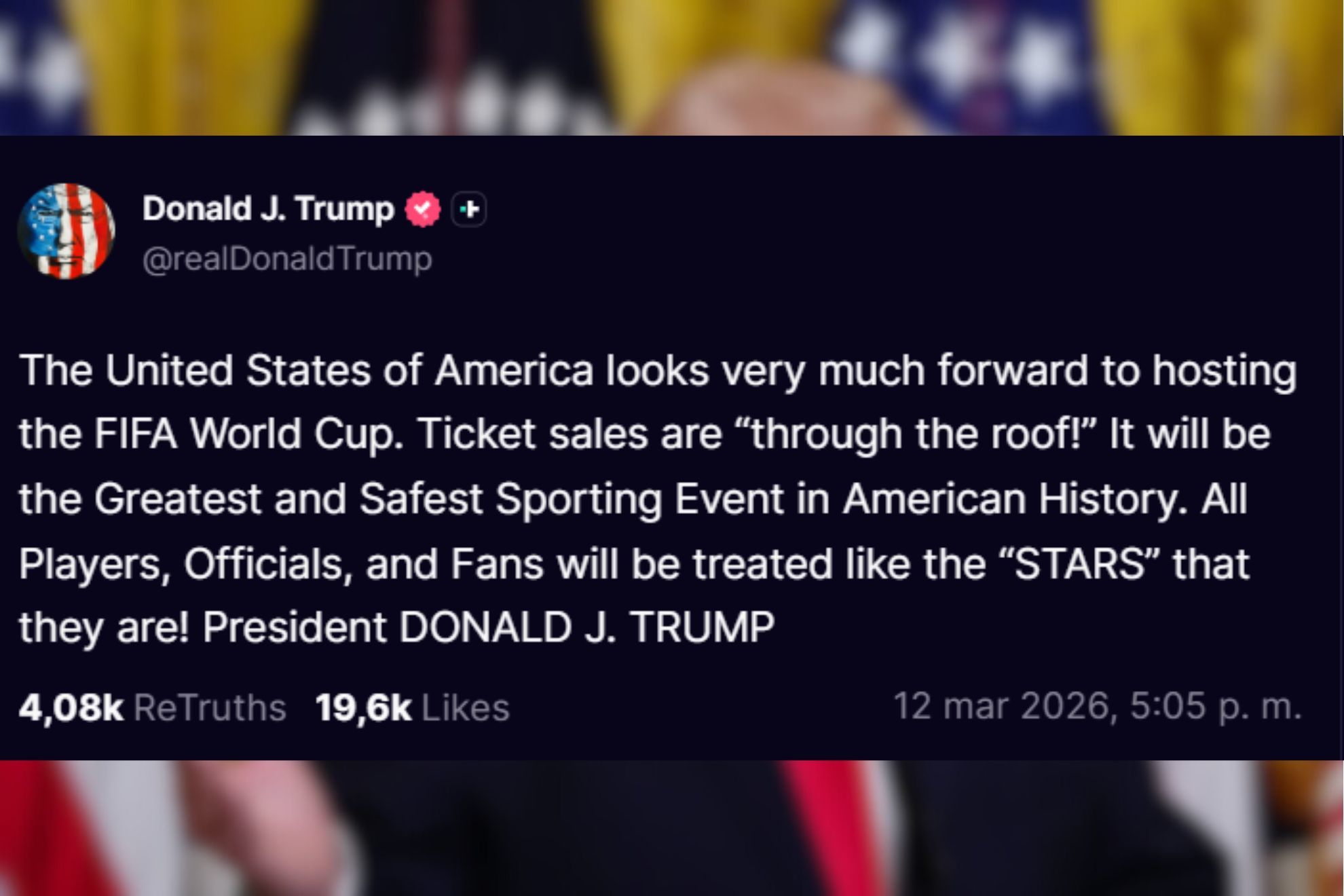 "They will be treated like stars": Donald Trump sends message to 2026 World Cup participants